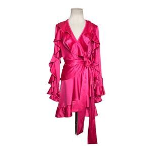 PATBO fuchsia ruffle long sleeves wrap mini dress size 4